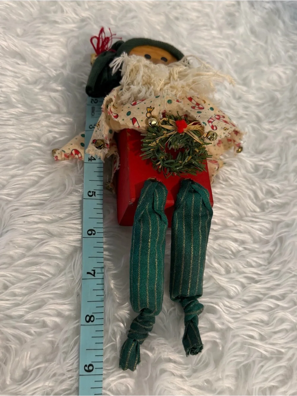 Rustic Christmas Santa Decoration Wood Block Base red & green